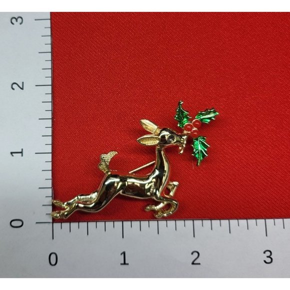 Christmas Pin Brooch Christmas Reindeer Holly Leaf Candle Angel Set of 3 - Picture 10 of 12